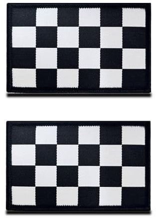 2 Stück F one Rennkarierte Flaggen Aufnäher Patch mit Hook und Loop, Schwarz-Weiß-Quadrate Rennen Sport Applikationen Logo Patch für Rucksäcke Kleidung Hüte Cap Jeans Jacken Zubehör