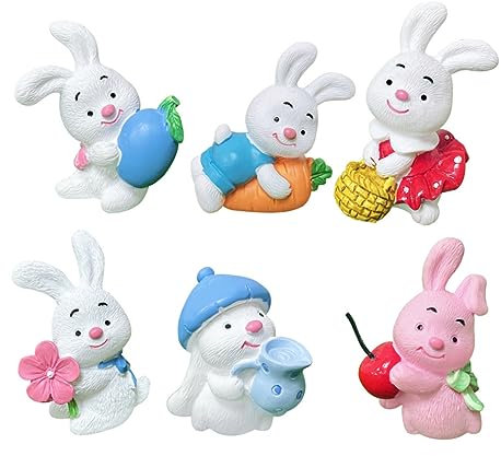 SEWOART 6stücke Süße Bunny Cake Topper Miniatur Hasen Figuren Für Ostern Als Kuchendekoration Für Kreative -projekte Hochwertigem Resin Gefertigt