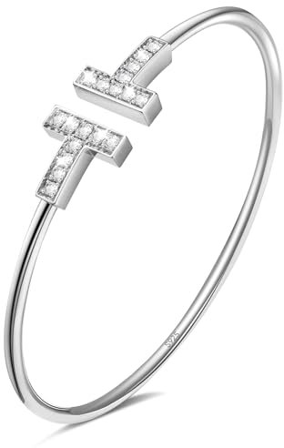 APUUESN Armreifen Sterling Silber Damen,Armreif S925,Armband Frauen mit Zirkonia,Buchstabe T Armbänder Silver,Schmuck,18.Geburtstag Mädchen,Geschenke für Freundin,Geburtstag,Jahrestag