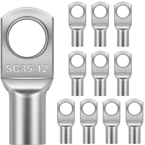 Flintronic 10 conectores de terminales de cobre estañado, SC35-12 juego de conectores de terminal de anillo SC de batería, terminales de cable de batería, conector de terminales de crimpado de agujero