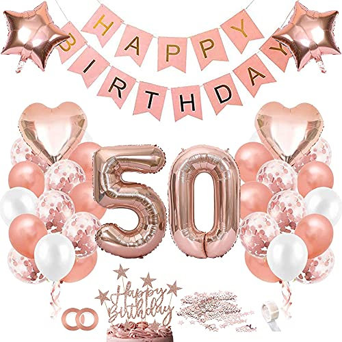 TOPHOPE Luftballon 50. Geburtstag Roségold Folienballon Luftballon Zahlen Geburtstagsdeko Mädchen 50 Jahr Riesen Folienballon Zahl 50 Ballon 50 Deko zum Geburtstag Roségold Happy Birthday