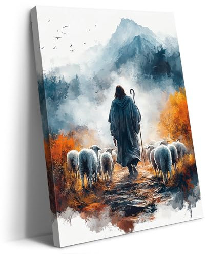 Artscope Stampe e Quadri su Tela Religioso Gesù e l'Agnello Immagine Fotografia Murale Tela Wall Art Bel Regalo per Home Decor Ristorante Cucina Regalo di Anniversario Compleanno 30x30CM