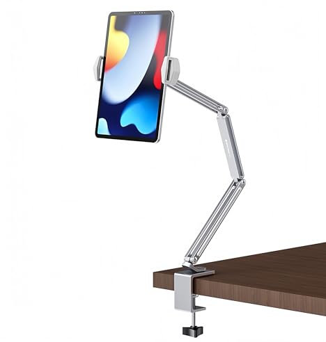 Support Tablette sur Pied, Spports pour Tablette Tactile Réglable, Universel Métal Supports Telephone Lit 360 Degrés Rotatif pour iPhone iPad Air/ Pro/ Mini Galaxy Tablettes et 4-13 Smartphone