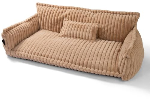 noviclass® Haustiersofa Chaffar Hundebett | Katzensofa Hundesofa | Orthopädische Matratze | Moderner Stil | Cord-Design Größen (Kamel, XXL (140cm))