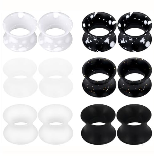 XSDSLS 6 Pair Silicone Ear Plugs Tunnels, Silicone Flesh Tunnels Ear Stretchers Plugs Piercing Double Flared Expander Guages Earrings 6/8/10/12/14/16/18/20mm (10mm)