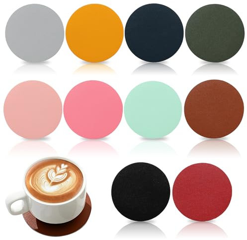 10 PCS Drink Coasters, Leather Coaster Set Double Sided Glass Coasters Cup Mats Round Coaster Sets Waterproof Non-slip for Home Bars Tea Coffee Drinks (10 Colors)