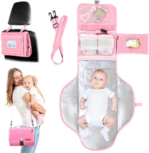 UBRAVOO Fasciatoio portatile – Borsa da viaggio con tasca per salviettine, design intelligente, portatile, kit da viaggio per bambini, regalo per neonati e ragazzi (rosa)