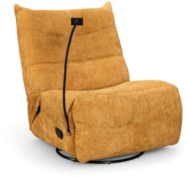 Stunning Chairs Gold Chenille Swivel Recliner Chair with Phone Holder - Comfy Swivel Armchair for Relaxing, Mustard Cuddle Chair for Living Room, Modern Recliner Armchair with Manual Recline - GARDA