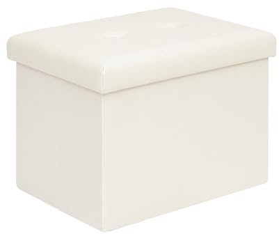 Bonlife Sgabello pieghevole in ecopelle con vano portaoggetti, rettangolare, con coperchio rigido, per soggiorno, corridoio, 42x32x32cm, bianco