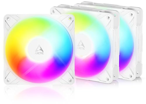 ARCTIC P12 Pro Reverse A-RGB – 3 Pack – 120 mm Premium Fan with Reverse Airflow, PWM Fan with Y cable splitter, 500-3000 rpm, 0 rpm <5% PWM, 5V Digital RGB, hydrodynamic bearing, 4-Pin - White