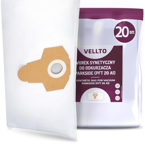 20x Vellto Bolsa para Aspiradora Compatibles con Parkside PFT 20 A1 PNTS 1250 1250/9 1300 A1/B2/C3/E4/F5 PWD 20/A1 PWDA 20-Li PWS 20-A1 20/B2 Bolsas de Repuesto Polvo Filtrantes