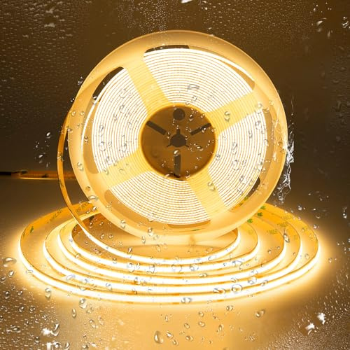 SIRYYUI Waterproof COB LED Strip Light IP65 10m 24V 2700K Warm White | Dotless,High Density 384LEDs/M,Flexible,Cuttable,CRI90+,LED Tape,for Kitchen,Bathroom,TV Backlight,DIY(No Power Supply)
