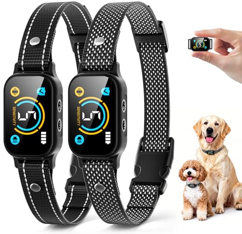 2 Pack Bark Collar, Smart Dog Bark Collar for Large Medium Small Dogs, Rechargeable Ultra-Light Training Collar with Beep Vibration, Anti Barking Device with 5-Level Sensitivity (Black)