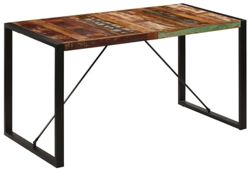 Bucmath Esstisch 140x70x75 cm, Massivholz Altholz, recyceltes Teakholz, Buche, Eiche, handgefertigt, pulverbeschichtete Stahlbeine, einzigartige Maserung, für Esszimmer und Küche