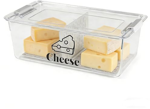 Punorric Cheese Storage for Fridge 3.7L Clear Cheese Container with Lid, Airtight Storage Box with Drain Tray, Stackable Mold-Resistant Fridge Organiser for Chunks & Slices