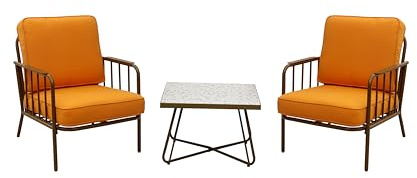 METRO Professional Outdoor Lounge-Set, 3-teilig, 2 Sessel mit Tisch, Stahl/Polyester, Gelb/Gold, 72x82x79 cm