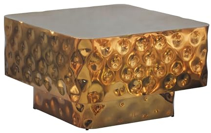 FineBuy Couchtisch 60x60x38 cm Aluminium Gold Quadratisch, Hammerschlag