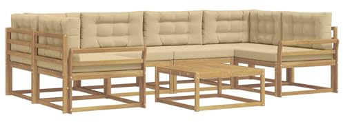 vidaXL Outdoor-Sofagarnitur mit Kissen 5 pcs Weiß und Beige, Moderner Gartensofa, Outdoor-Sitzgruppe für Patio-Relax, Lounge-Set aus Akazie, ideal für Pool und Garten