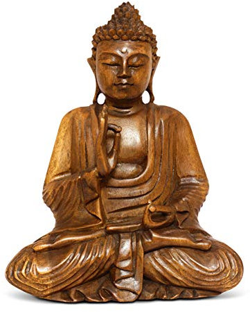 G6 COLLECTION Buddha-Statue aus Holz, sitzend, handgefertigt, meditierend, dekorativ, dekorativ, rustikal, handgefertigt, traditionell, modern, orientalisch, 20,3 cm hoch