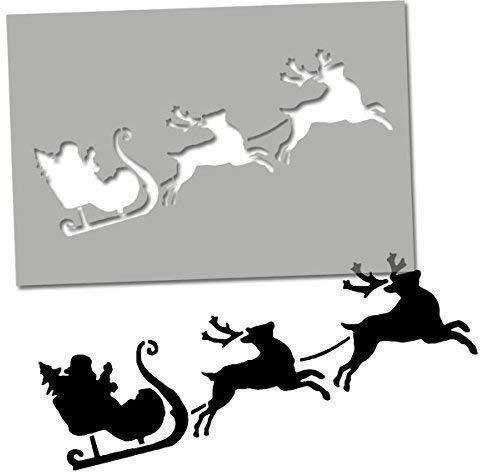 Father Christmas Sleigh & Reindeer Stencil | Christmas Art Craft Stencil - Decorating & Painting DIY Tool - Reusable - Paint Walls, Fabric, Furniture (27x54cm)