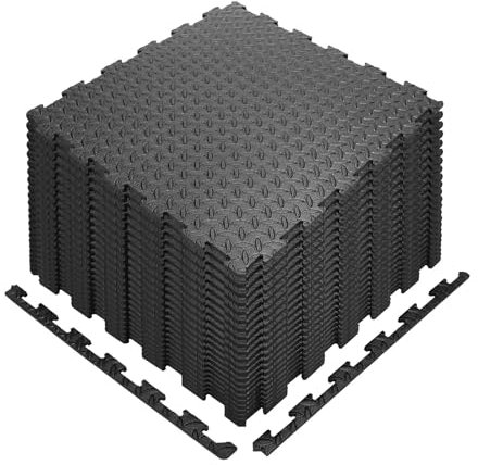 SAFRI Soft Interlocking Floor Mats EVA Foam-Rubber Non Slip Tiles 60cm x 60cm x 10mm (Black, Pack 1-16 SQ FT - 4 Mats)