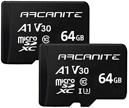 ARCANITE 2 Stücke 64 GB microSDXC Speicherkarte - A1, UHS-I U3, V30, 4K, C10, MicroSD, Lesegeschwindigkeit von bis zu 90 MB/s