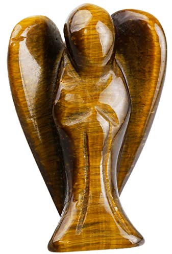 Nupuyai Tigerauge Schutzengel Kristall Engel Ornament, 4 cm handgeschnitzte Heilstein Taschenengel Statue Figur für Heimdekoration