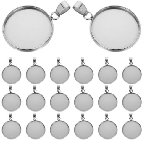 Milisten 20pcs Pendant Trays Kit Round Bezel Blanks Trays Pendant Cabochon Settings for DIY Crafting Photo Jewelry Making Silver 20mm