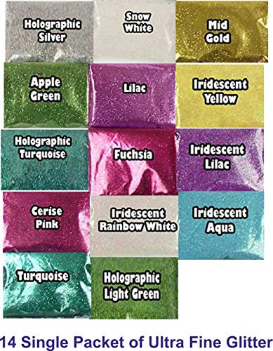 Pack of 14 Different Colour Ultra Fine Glitter/Loose Glitter Dust - Face Body Painting Paint Craft Nail Art,Makeup Phone Nail Art Pigment Glitter Powder, Mixed Colors Shimmer