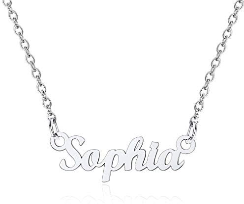 Custom4U Klassische Damen Halskette mit Namen Sophia Namenskette Silber in Carrie Stil Edelstahl Namensketten Silber für Damen/Frauen 45cm+5cm für Freundin, Mutter, Schwester