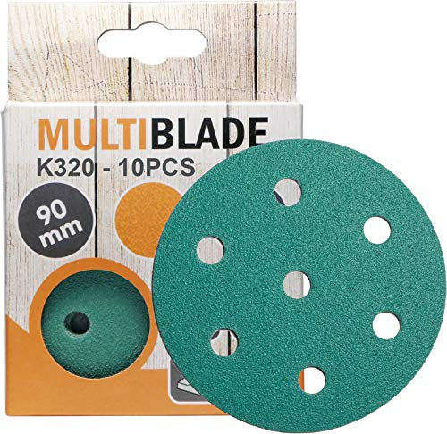 Multiblade Professioneller Klett Schleifscheiben 90mm, 10 Stück, Korn 320, 7 Löcher, für Holz und Metall, Profesioneller Qualität, für Exzenterschleifer, Rotationsschleifer