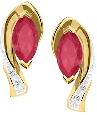 My Gold Damen Ohrringe Mit Rubin Gold 375 Ohrstecker Echtes Gelbgold Weißgold (9 Karat) Edelstein Diamant 0,01ct. 12mm x 6mm Eunundi O-04483-G601-RUB