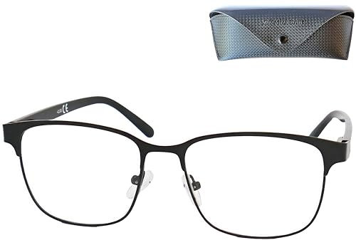 Mini Brille - Lunettes de Lecture Vintage Rectangles, Métal à Verres Grands, Boite Lunette Inclus, Monture en Acier Inoxydable Léger (Noir), Lunettes Homme et Femme +2.0 Dioptrie