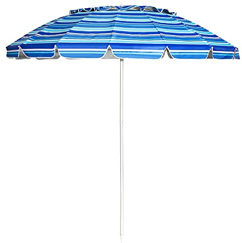 COSTWAY 220 cm Sonnenschirm Strand, Strandschirm windfest stabil, UPF 50+, 30° knickbar, Sonnenschutz mit Erdspieß für Balkon, Garten & Terrasse