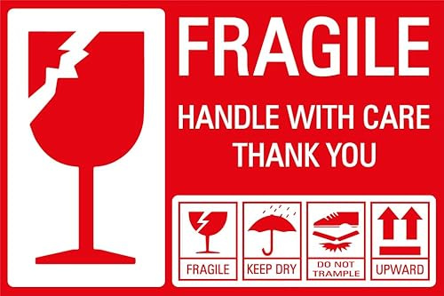 Aufkleber Hinweis Warnhinweis „FRAGILE HANDLE WITH CARE“ Warnung Premium Folie selbstklebend | Größe wählbar Made in Germany, Größe: 10x15 cm