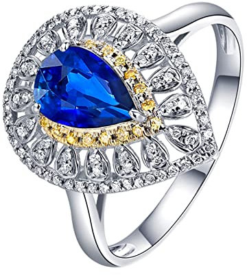 Daesar Trauringe 750 Weißgold, Damen Ring Bicolor Tropfen mit 0.6ct Saphir Eheringe Weißgold mit Diamant Größe 53 (16.9)