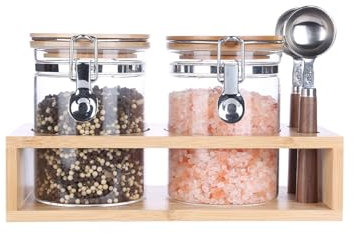 KKC Sealed Glass Storage Jars with Scoops for Brown Sugar,Sea Salt,Flour,Ground Coffee,Beans,Loose Tea,Matcha,Glass Containers with Sealed Hinged Lids and Sccops for Kitchen Counter,27 Fluid-oz