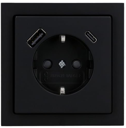 Busch-Jaeger 1x USB-A+C-Set schwarz matt: 1x USB-A+C Steckdose 20 EUCB2USBAC-885+ 1x 1721-885K 1-fach Rahmen