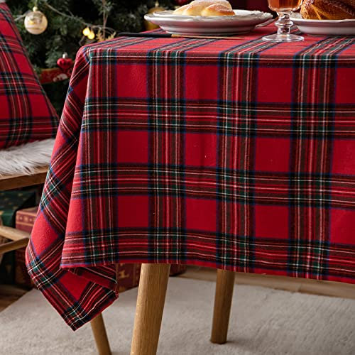 Qelus Weihnachten Tischdecke, Karierte Tischdecke Rechteckige 140 x 200 cm, Weihnachtstischdecke Xmas Baumwolle Polyester Waschbar für Weihnachts Party Küche Hochzeit Tischtuch Dekoration (Rot)