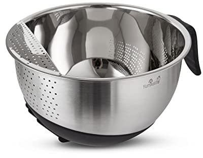 Yum Asia Reis-Waschschüssel aus 304 Edelstahl (22 cm) mit Silikonboden und Griff