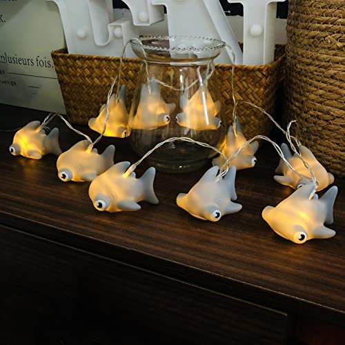 Riaxuebiy 1.65 m 10er LED Hai Lichterkette Kinderzimmer Batteriebetrieb (Grau Hai)