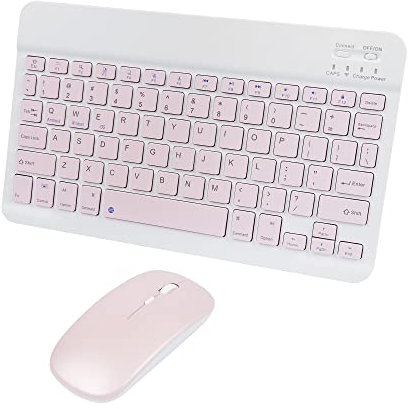Combo de teclado y mouse inalámbricos Bluetooth, ultrafino, ergonómico, pequeño, recargable, para Apple iPad, iPhone, Samsung, tablet, teléfono, Android, PC, Mac, smartphone (rosa)