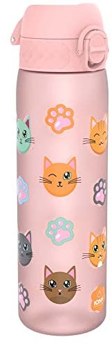 Ion8 Gourde, 500ml, Anti-Fuite, Facile à Ouvrir, Verrouillage Sécurisé, Lavable en Lave-vaisselle, Sans BPA, Poignée de Transport, S'adapte aux Porte-gobelets, Facile à Nettoyer, Motif Chats