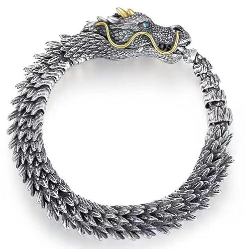 Danwinty Armband Herren Silber 925 Vintage Drachenkopf Bracelet Handgefertigt Männer Armband Personalisierter Herren Geschenke Wikinger Schmuck (18cm)