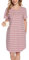 Lovasy Chemise de Nuit Femme Coton Manches Court Robe de Nuit à Rayé Boutonnée Devant Nuisette Femme Grande Taille avec Poches, Rose, Taille S