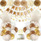 Geburtstagsdeko, Luftballons Geburtstag Set, Braun Weiß Beige Gold Boho Luftballons mit Papierbommeln, Happy Birthday Banner, Konfetti Ballons für Geburtstag Dekoration Mädchen Jungen Frauen Männer