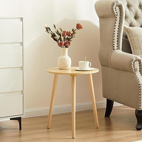 YOUDENOVA Beistelltische Holz, Couchtisch rund, Ø42x52cm, Wohnzimmertisch, Nachttisch mit Tablett, Sofatisch, Blumenständer, robust, Natur