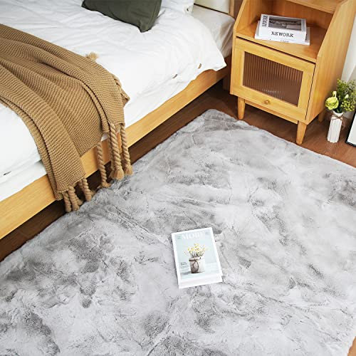 Ghouse Kurzflor Wohnzimmer Teppich Schlafzimmer Matte Moderner Home Flauschig Weich Teppiche für Kinderzimmer Anti-Rutsch Unterseite Waschbarer Teppich 150x215 cm Grau