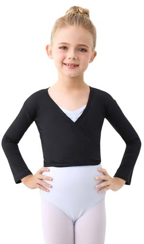 boruizhen Kinder Ballett Wickeljacke Langarm Gymnastik Tanz Ballettjacke Mädchen Baumwoll Ballett Bolero für Mädchen Kinder Damen Schwarz L