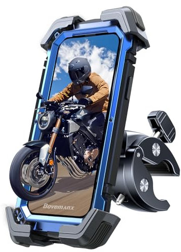 Bovemanx 2023 Handyhalterung Fahrrad & Motorrad, [1s Auto-Sperre][100mph Militär Anti-Shake] Universal Lenker Holder[5s Install] für 4,2‘’-7.2 Smartphones